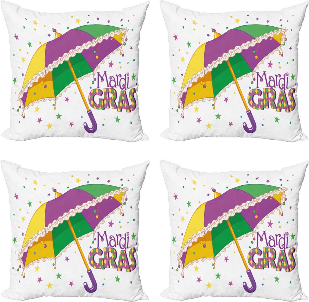 ABAKUHAUS Karneval Kissenbezug Set (4 Stück), Regenschirm Sterne Fun, Moderner Doppelseitiger Digitaldruck, 60 cm x 60 cm, Lila, Gelb, Grün