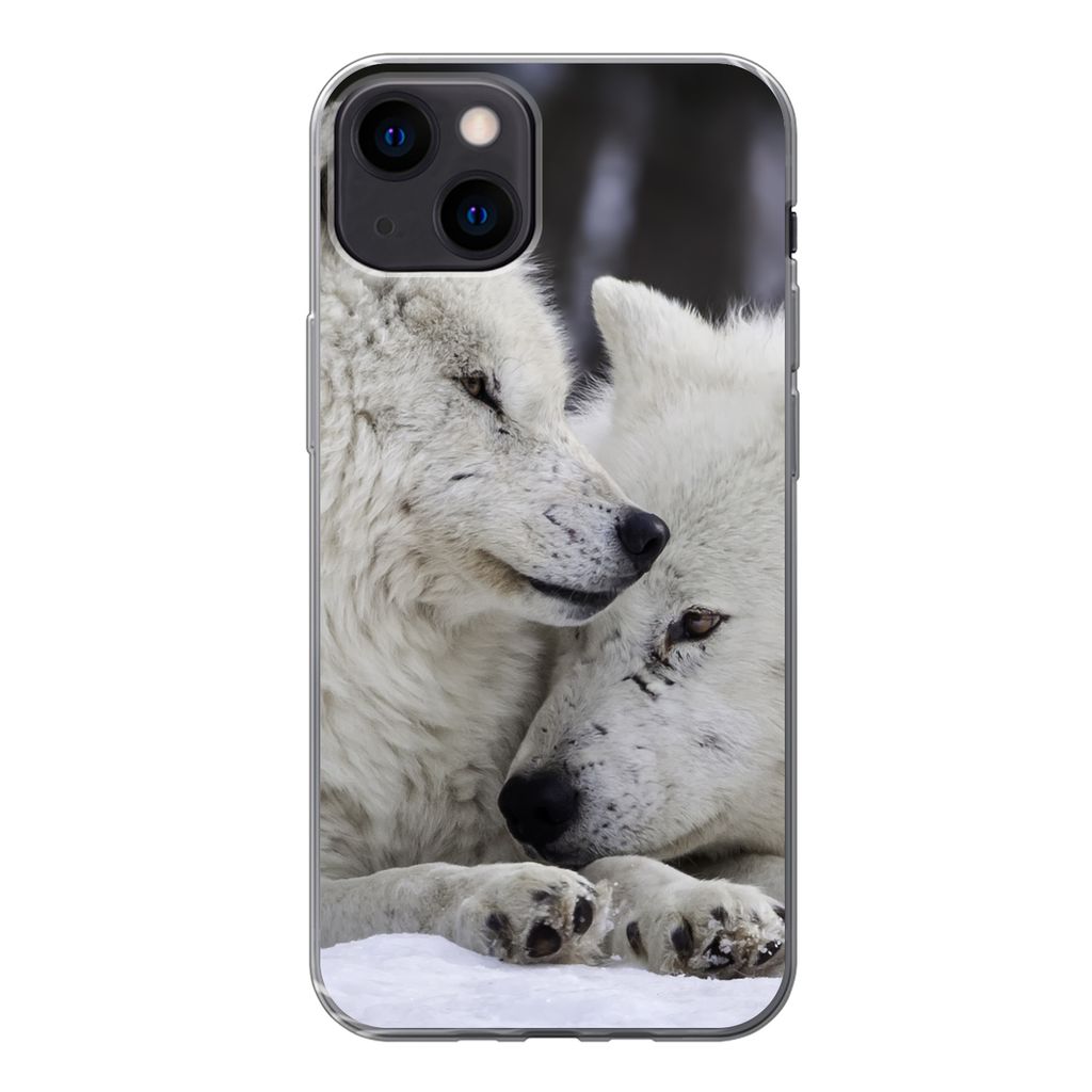 MuchoWow Handyhülle Schutzhülle Hülle für iPhone 13 Wölfe - Schnee - Familie Silikon Softcase Handy Hülle - Karteninhaber