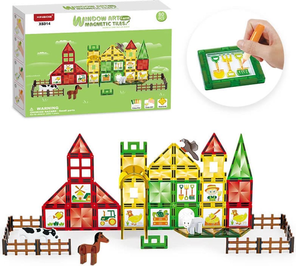 Magnetická stavebnica Window Art Farm 80ks - Magnetic Tiles Obrázok produktu 
