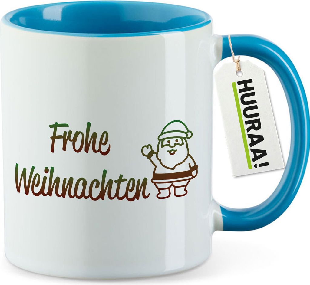 Huuraa Kaffeetasse Frohe Weihnachten Weihnachtsmann 330ml Blau Keramik Kaffeebecher Geschenkidee