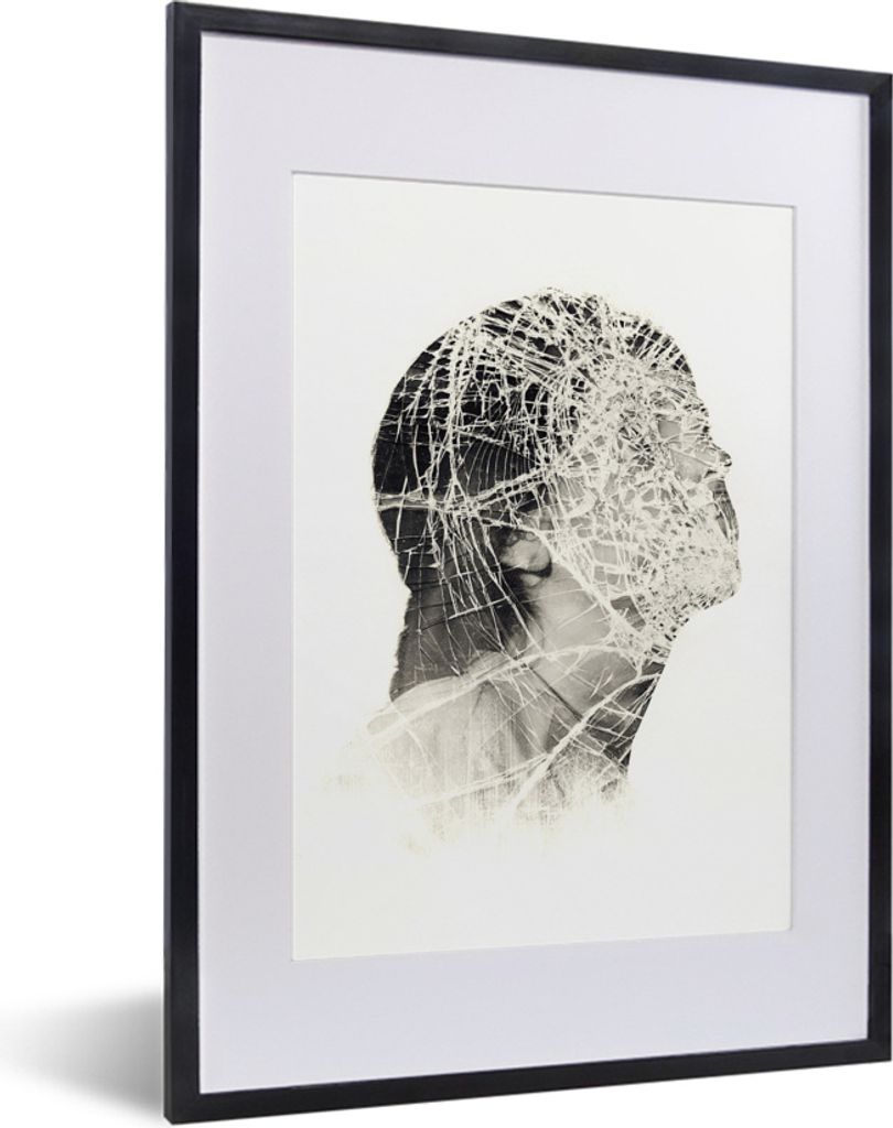 MuchoWow MuchoWow Gerahmtes Poster Mehrfachbelichtung einer Frau und Glasscherben 30x40 cm - Poster mit zchwarzem Bilderrahmen - Wandposter Sch...