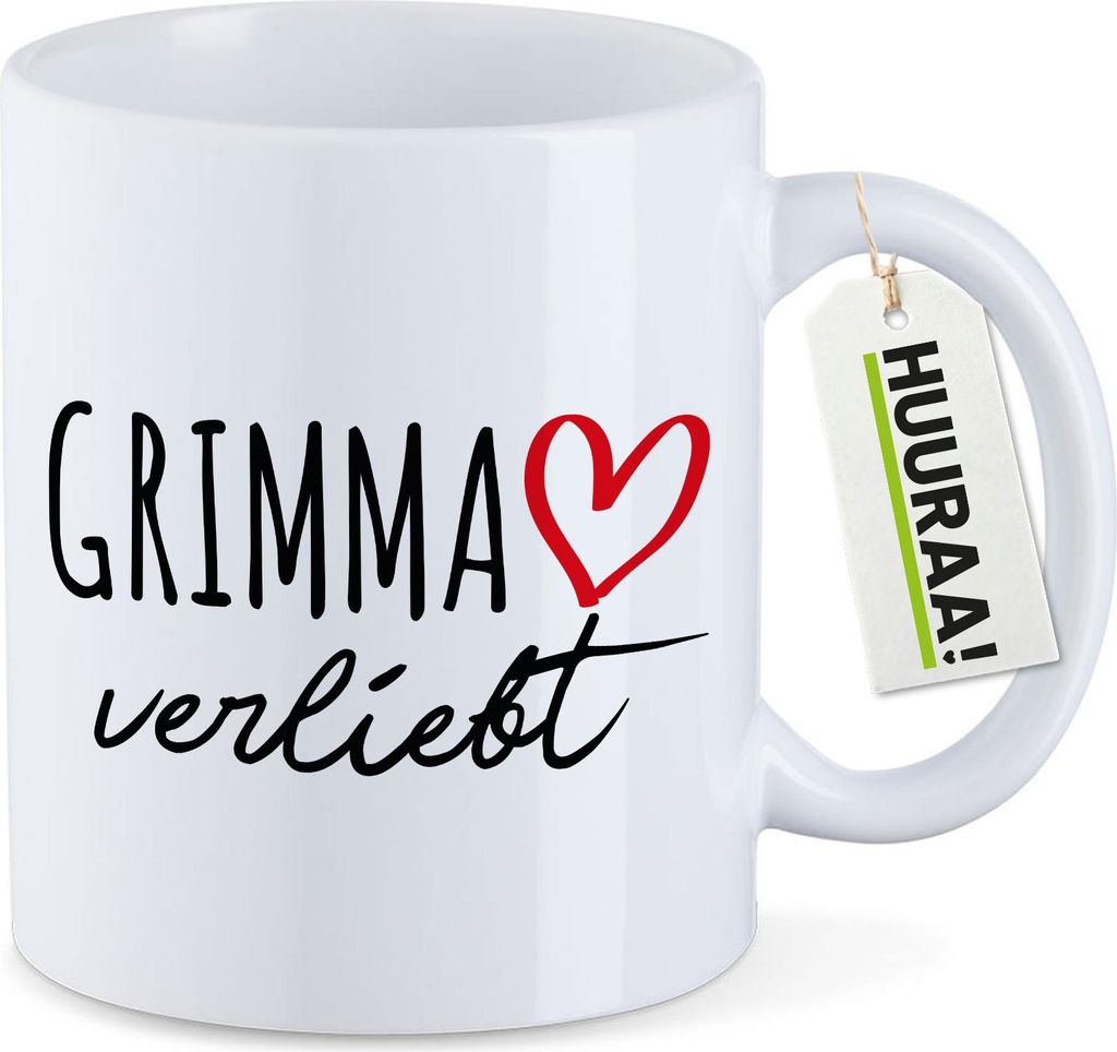 Huuraa Kaffeetasse Grimma verliebt 330ml Weiß Keramik Kaffeebecher Geschenkidee