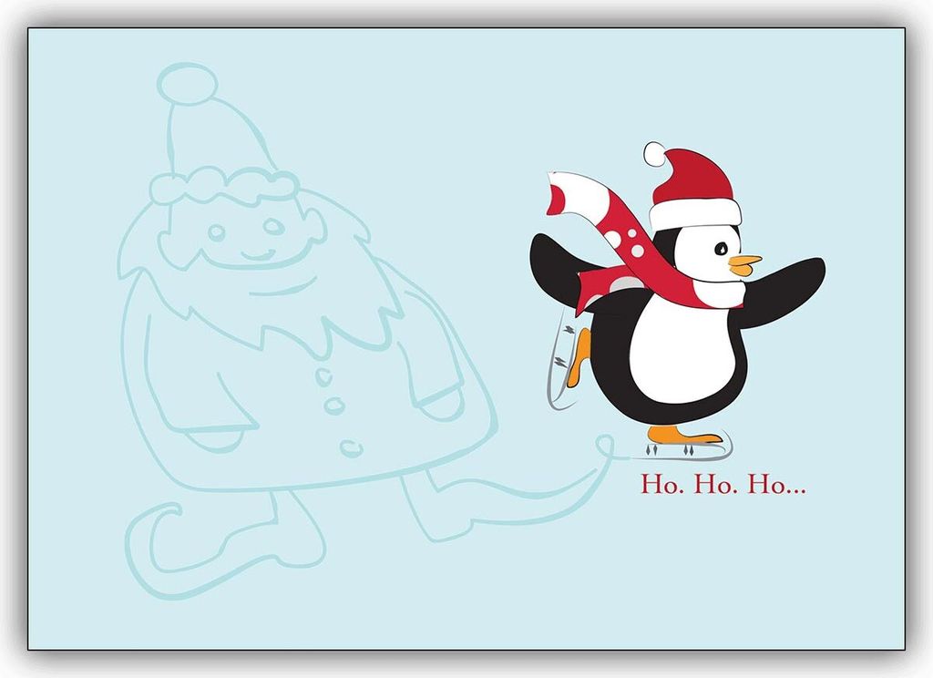 Komische Weihnachtskarte mit Pinguin und Weihnachtsmann