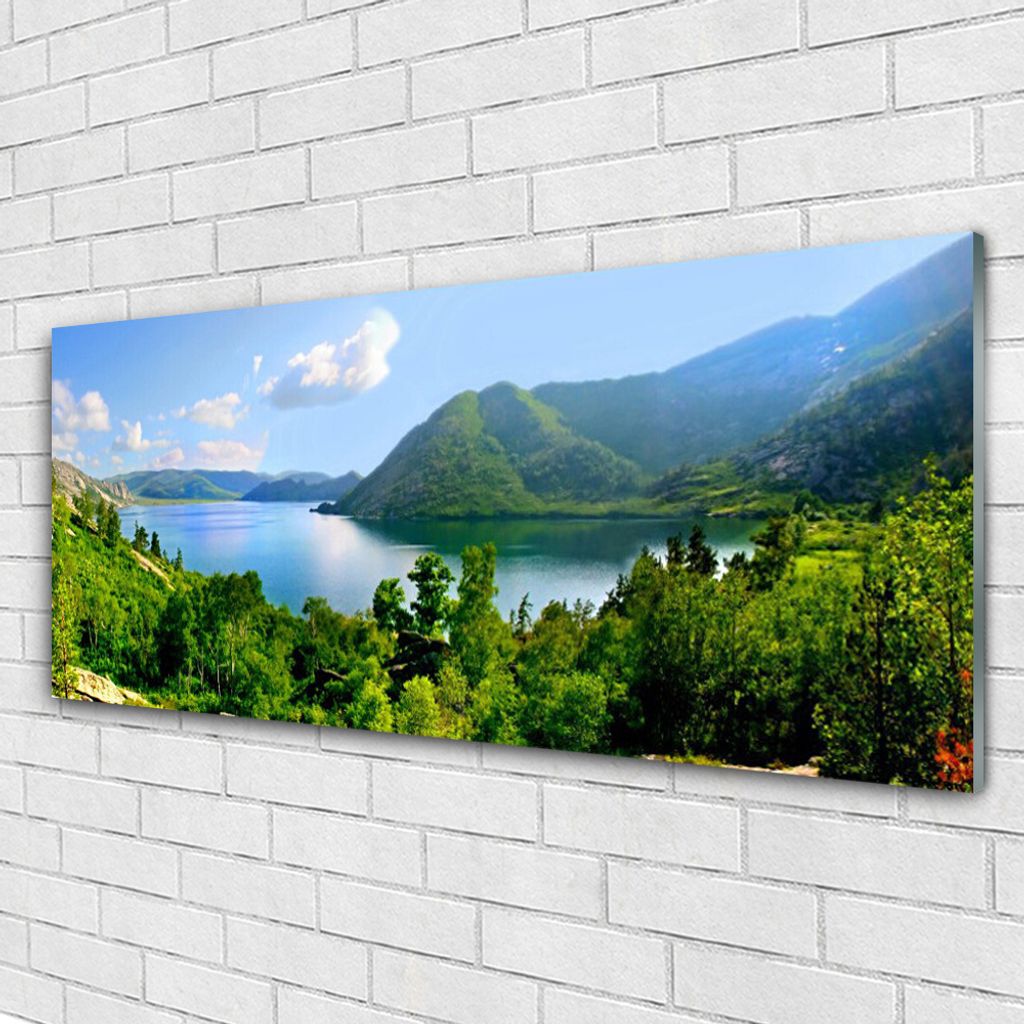 Acrylglasbilder 125x50 Wandbild Druck Wald See Gebirge Landschaft