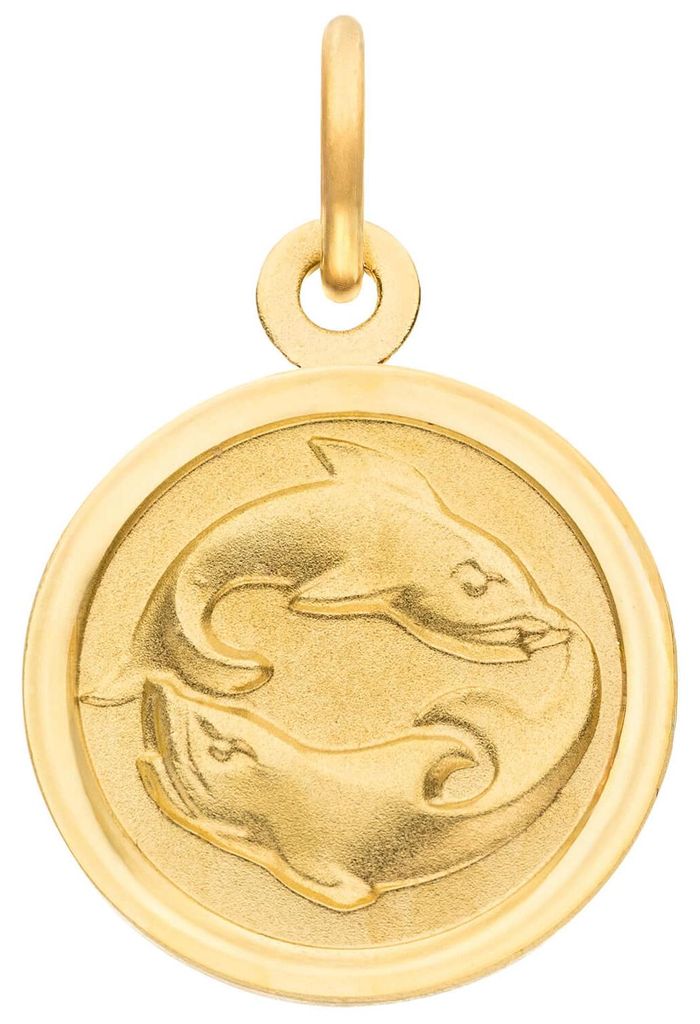 Anhänger Sternzeichen Fische aus 333 Gold Gelbgold mattiert rund Ø 12mm