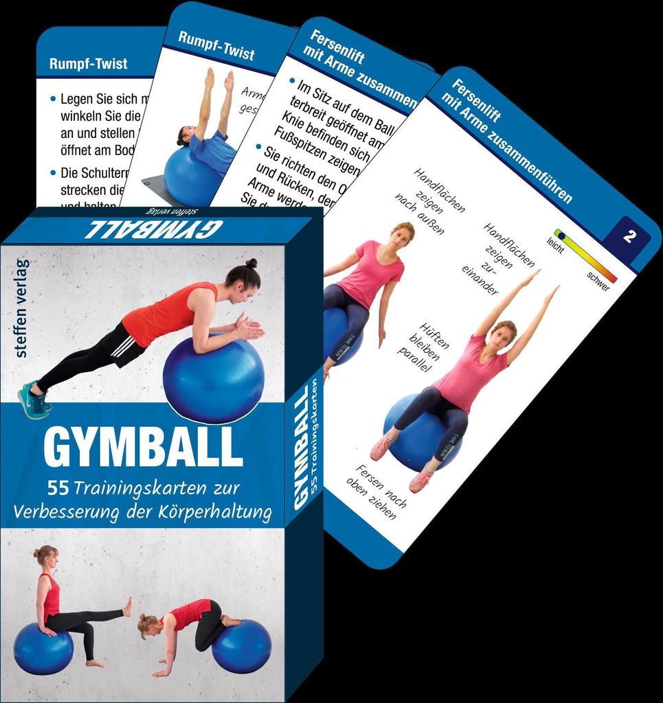 Gymball Trainingskarten: 55 bebilderte Übungen für ein vielseitiges Gymball Workout