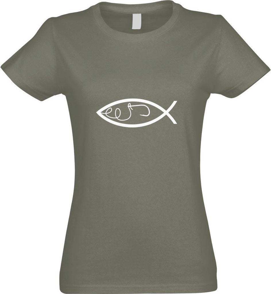 Kiwistar - T-Shirt tailliert - Damen - Olive - Angel Fisch - mit Motiv Bedruckt - Funshirt Design - Sport - Freizeit - Damen - M