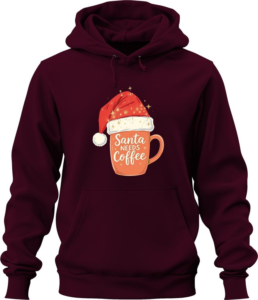 Santa Needs Coffee Weihnachtsmann Kaffee Weihnachten Geschenk Uni Hoodie Kapuzenpullover, Burgundy, XL