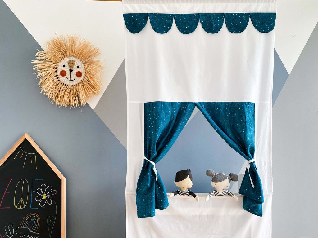 KraftKids Puppentheater Musselin goldene Punkte auf Petrol Musselin goldene Punkte auf Petrol
