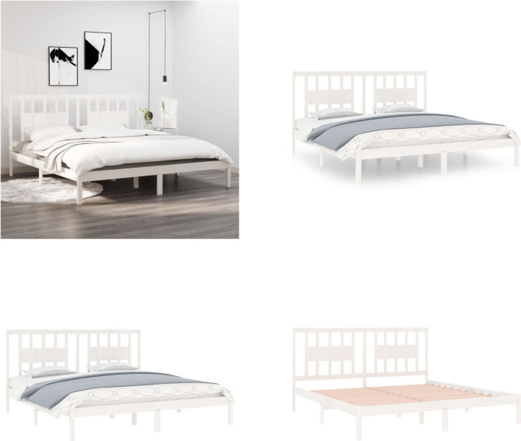 vidaXL Massivholzbett Weiß Kiefer 200x200 cm - Bettgestell - Bettgestelle - Bettrahmen - Bett