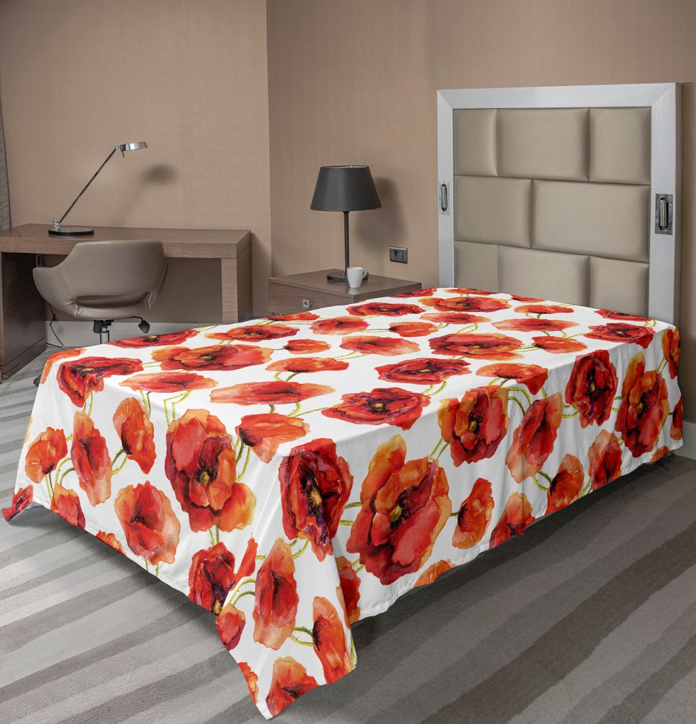 ABAKUHAUS Blume Bettlaken, Blumenmuster Mit Mohnblume Gewebe Entwurfs Art Grünland Druck, weiches bequemes oberes Bettlaken für ein Nachbildungat...
