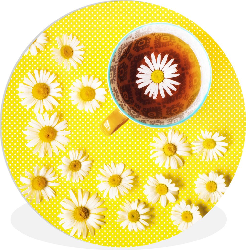 MuchoWow Rundes Wandbild - Runde Bilder Tasse Tee mit Kamille Ø 60 cm Kreis Wanddekoration Kunststoff - Wandkreis - Wandschmuck - Wand Kreis - D...