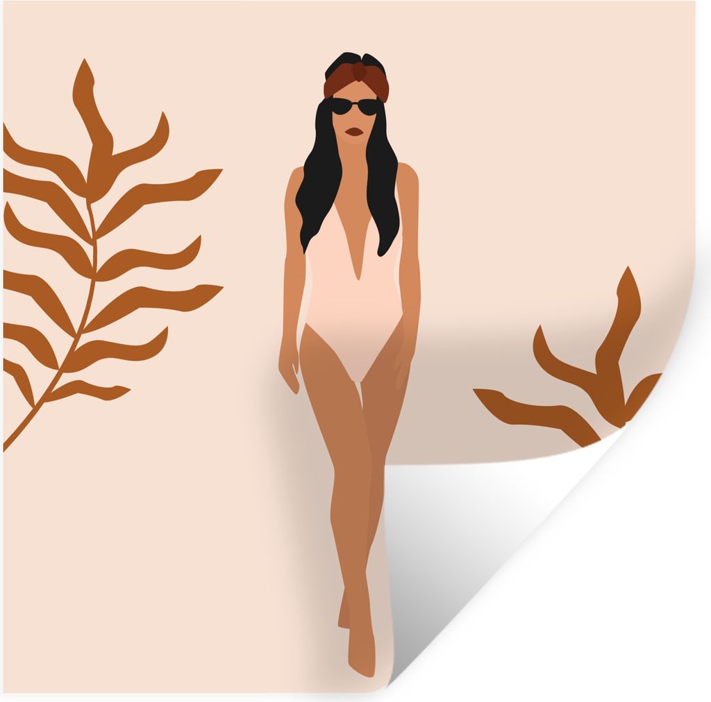 MuchoWow Wandtattoo Wandsticker Wandaufkleber Sommer - Badeanzug - Blätter 100x100 cm Selbstklebend und Repositionierbar - Wierderverwendbar - S...