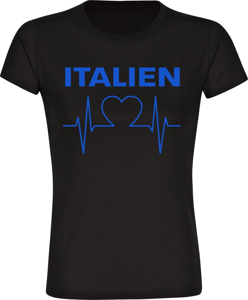multifanshop Damen T-Shirt - Italien - Herzschlag, schwarz, Größe S