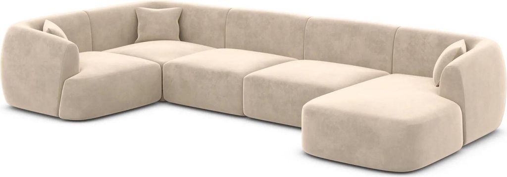 Samtstoff U-Form XL Wohnlandschaft Elvira Creme Rechts