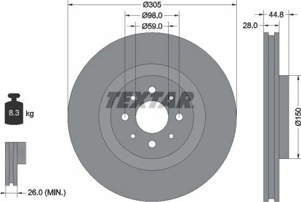 Disque de frein arrière TEXTAR pour Mito remplace la pièce 51738833