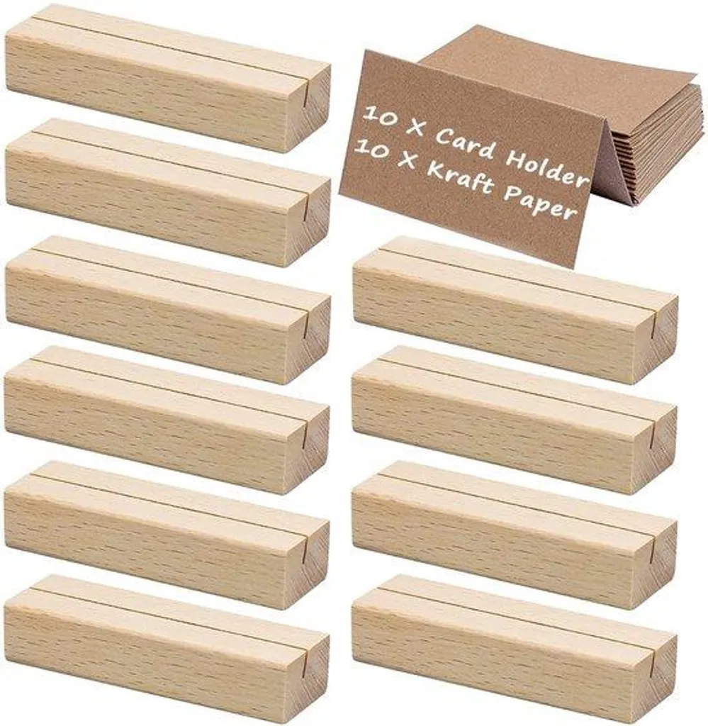 Marque-place en bois de chêne et porte-menu naturel pour fête - 10 pcs