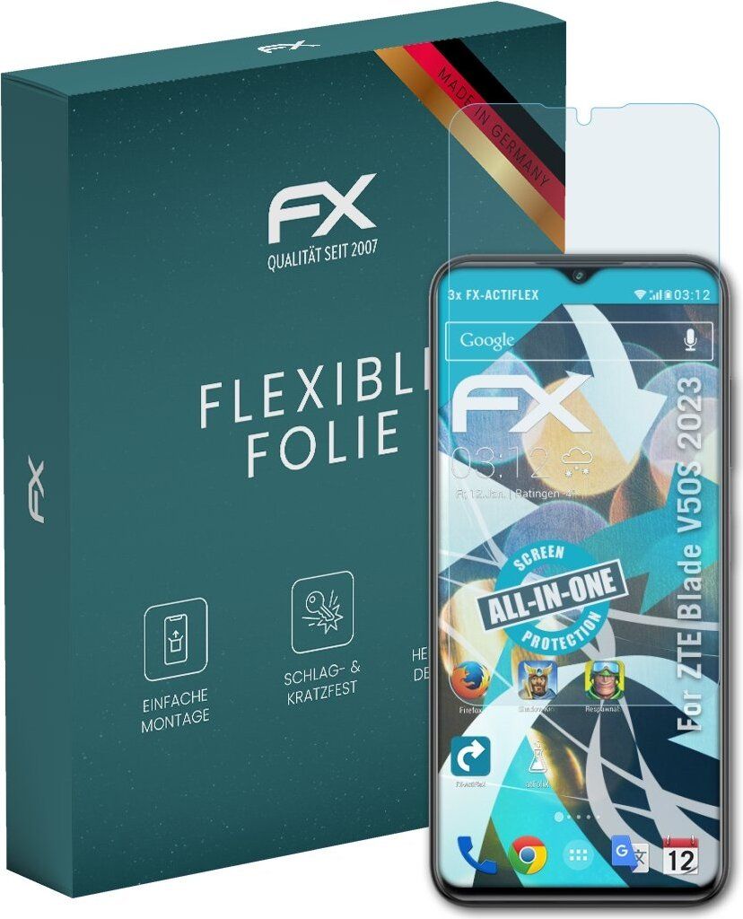 atFoliX FX-ActiFleX 3x Schutzfolie kompatibel mit ZTE Blade V50S (2023) Folie