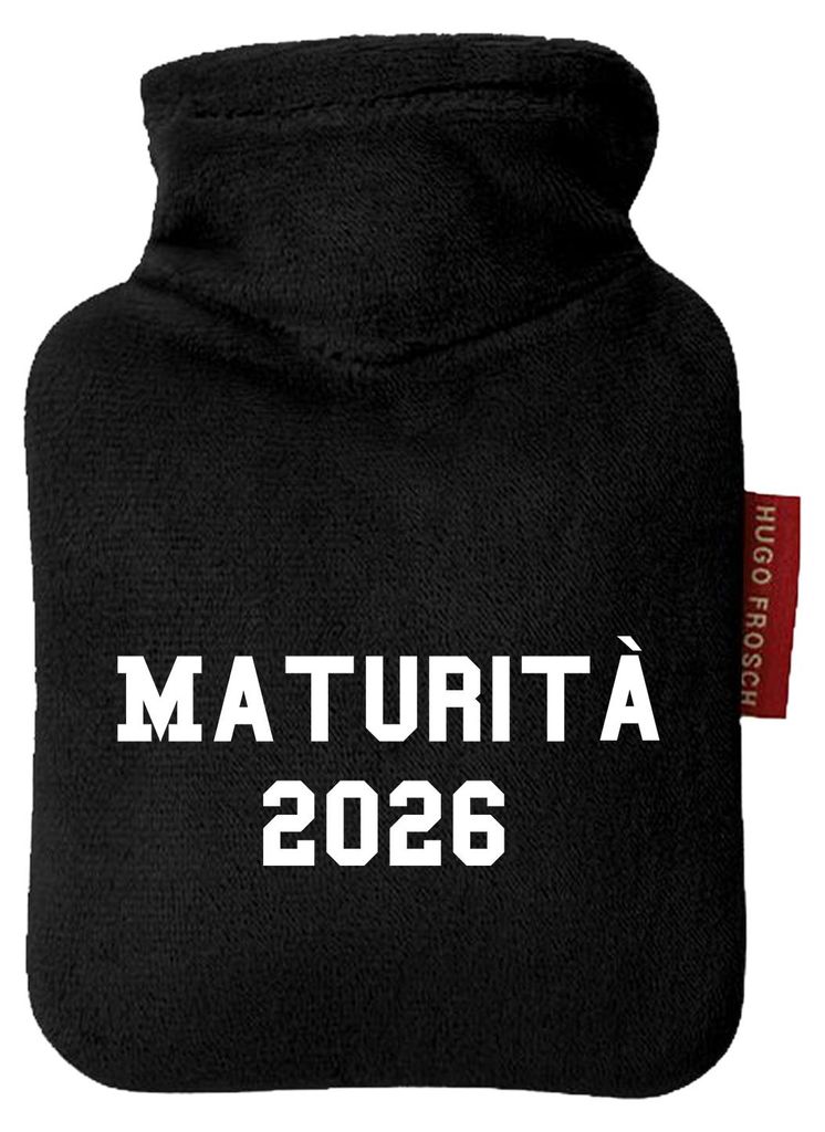 Huuraa Mini-Wärmflasche Maturità 2026 Abschluss Italien 0,2 Liter Black Mini Veloursbezug Taschenwärmer Geschenkidee