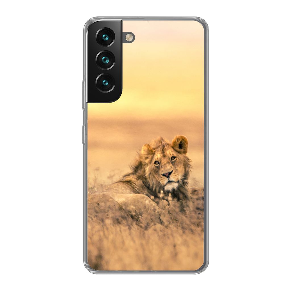 MuchoWow Handyhülle Schutzhülle Hülle für Samsung Galaxy S22 Plus Löwen - Gras - Himmel Silikon Softcase Handy Hülle - Schutzabdeckung