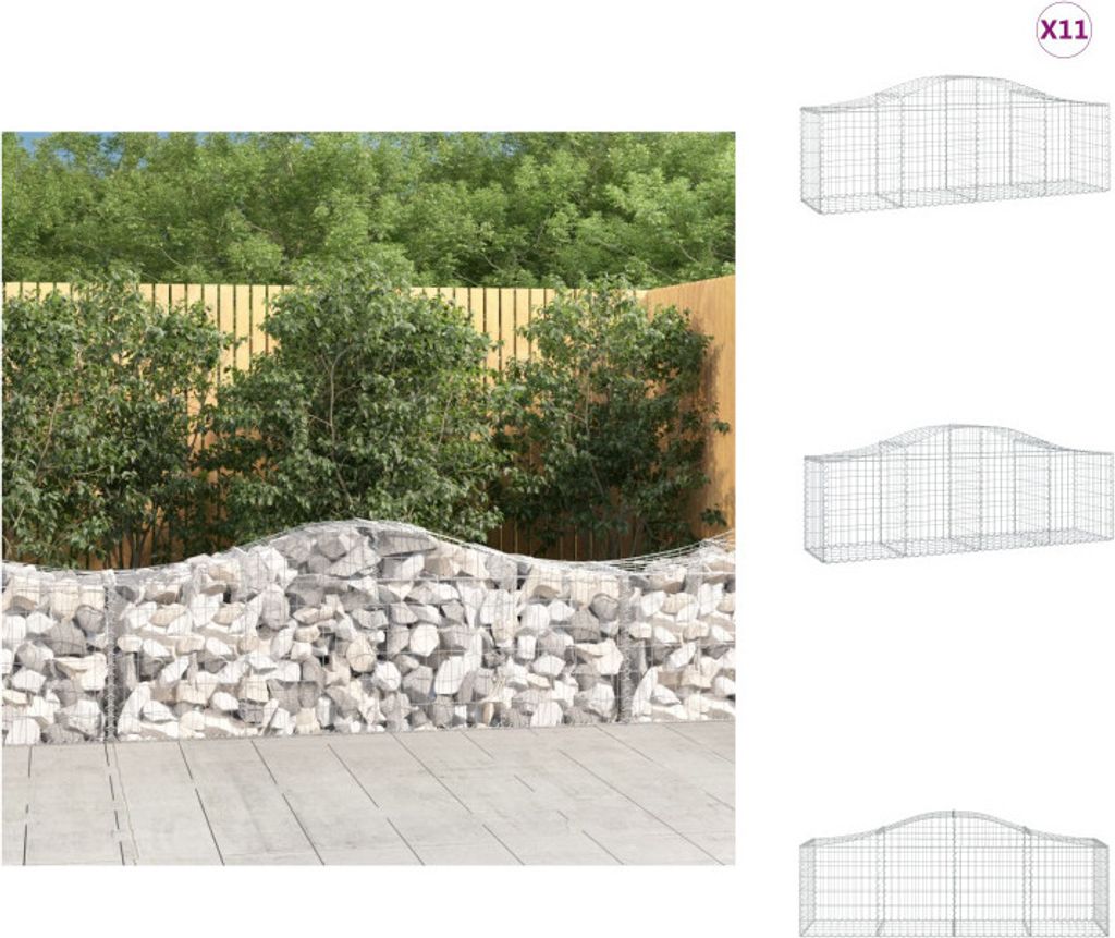 vidaXL Gabionen mit Hochbogen 11 Stk. 200x50x60/80 cm Verzinktes Eisen - Blumentöpfe & Pflanzgefäße