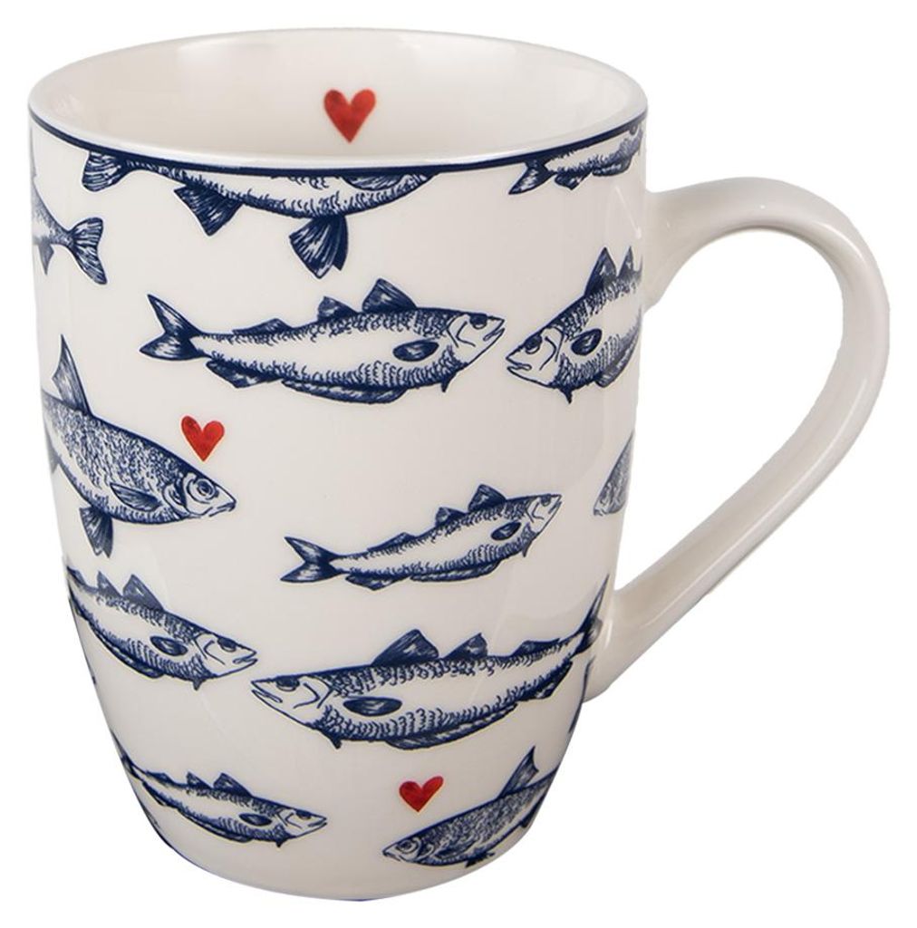 Clayre & Eef Tasse 350 ml Weiß Blau Porzellan Fische Produktbild 