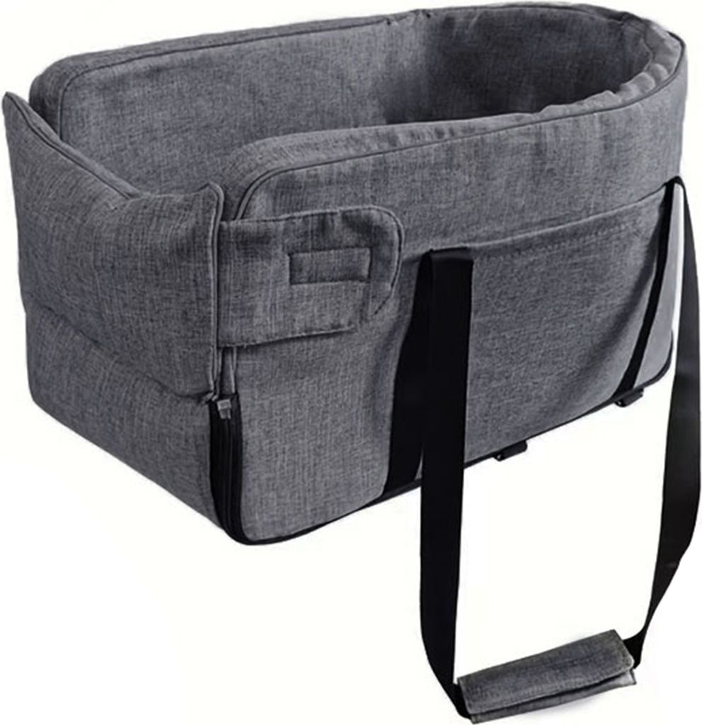 Autositz fuer Hunde mit Mittelkonsole, abnehmbare Armlehne, Sitzerhoehung mit weichem Kissen, Sicherheitsgurt, Autositz fuer Haustiere, tragbare Re...
