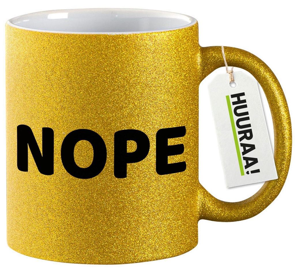 Huuraa Glitzertasse Nope Schriftzug 330ml Gold Keramik Kaffeebecher Geschenkidee