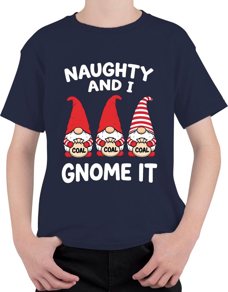 Naughty And I Gnome It Weihnachtsgnom Wichtel Nikolaus Lustig Uni Kinder T-Shirt, Navy, 152