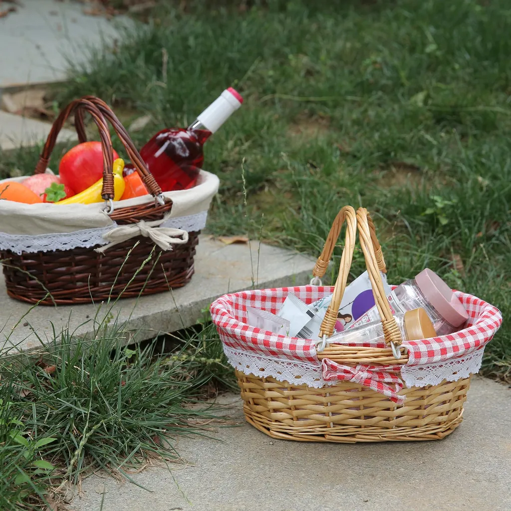 Panier osier brun naturel tressé portable avec double compartiment