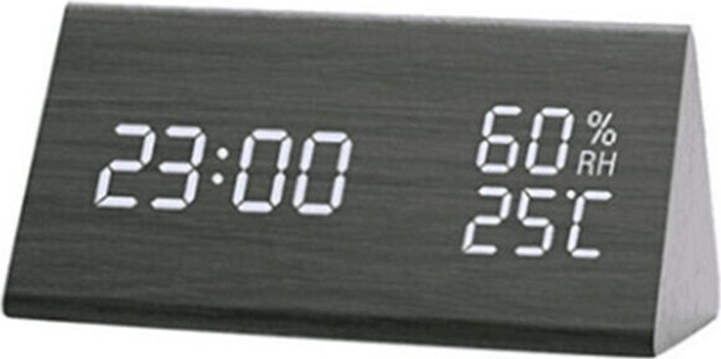 INF LED-Wecker aus Holz, mit Temperatur- und Produktbild 1