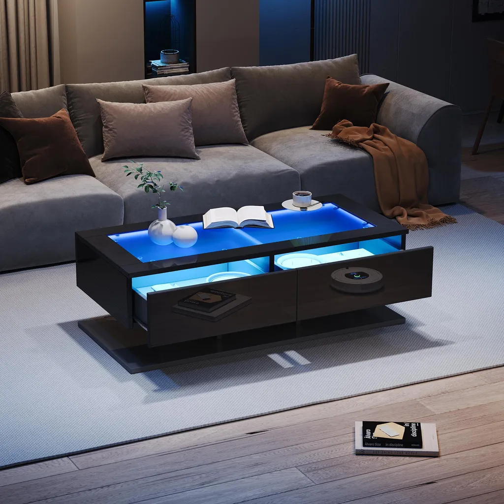 Tavolino Smart Merax LED App Control 100x50cm Nero Lucido