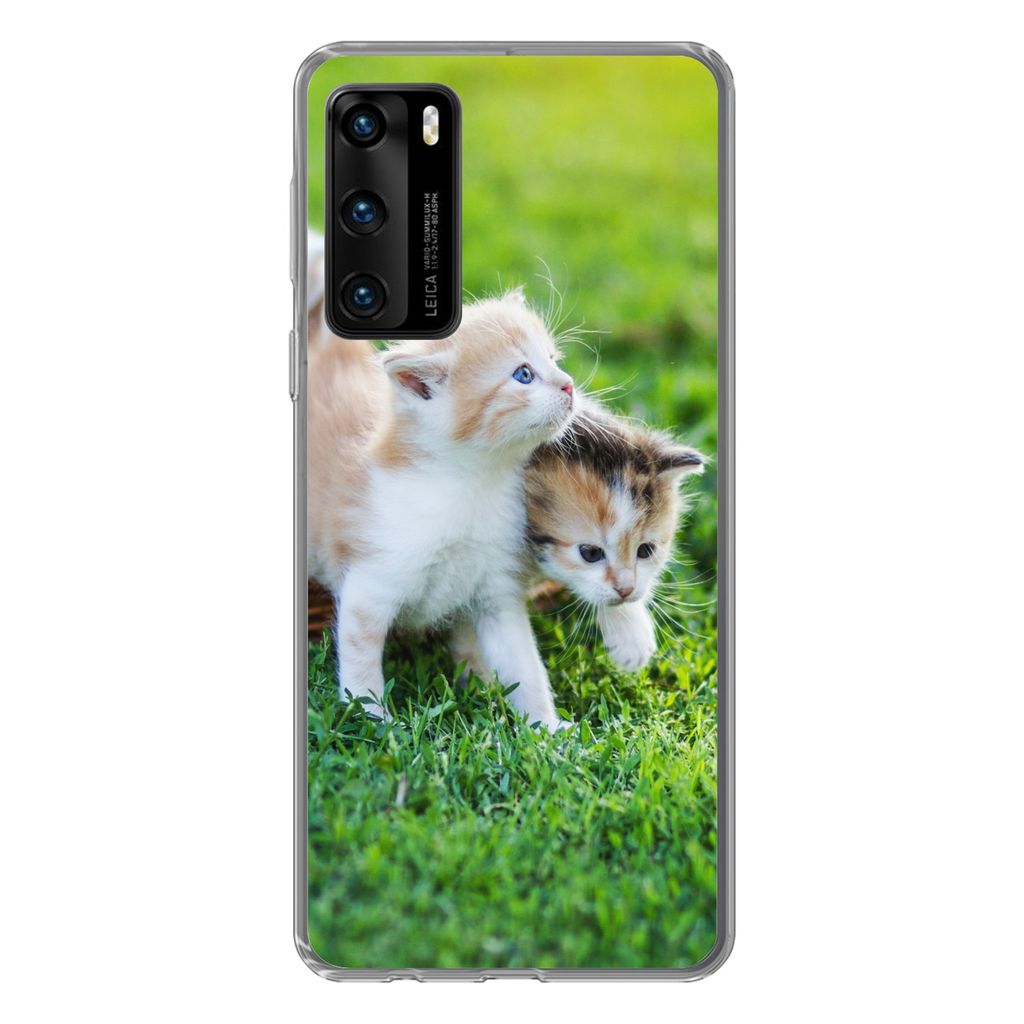 MuchoWow Handyhülle Schutzhülle Hülle für Huawei P40 Kätzchen - Katze - Korb - Mädchen - Kinder - Jungen - Kinder Silikon Softcase Handy H...