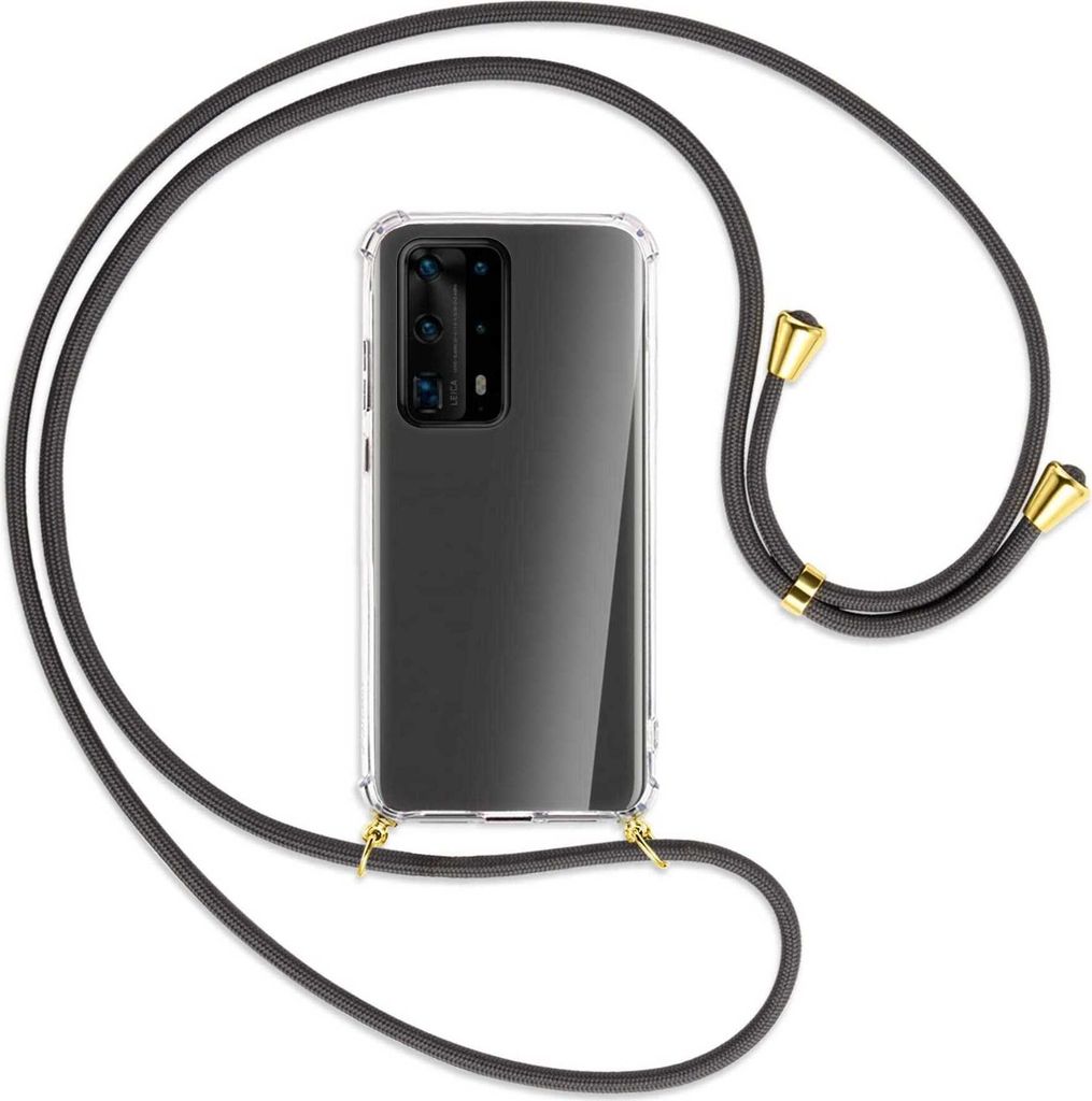 Handykette Backcover-Schutzhülle mit Band (Metall goldfarben) für Huawei P40 Pro Plus - dunkelgrau