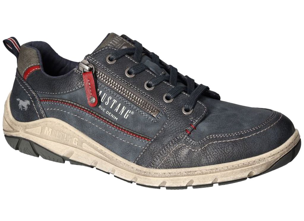Mustang Herren Sneaker Schnürung Zipper Halbschuh 4160-302, Größe:44 EU, Farbe:Blau