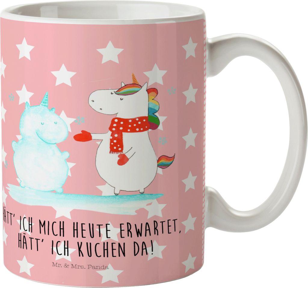 Mr. & Mrs. Panda Pott Einhorn Schneemann - Rot Pastell - Geschenk, Trinklernbecher, Camping Tasse, Plastikbecher, Kindertasse, Mütze, Kuchen, Hafe...