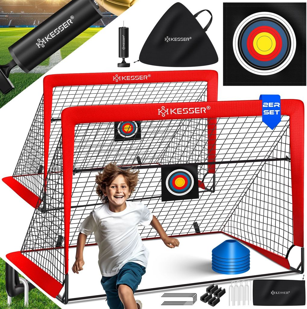KESSER Fussballtor 2er Set | Tolles Fußball Geschenk für Kinder, Indoor und Outdoor Garten : Antirutsch - Inkl. Fußball Trainingszubehör: Hü...