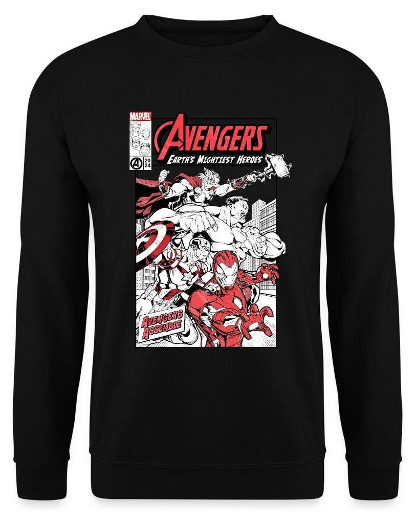 Spreadshirt Avengers Assemble Helden Comic-Motiv Uni Pullover, XL, Schwarz