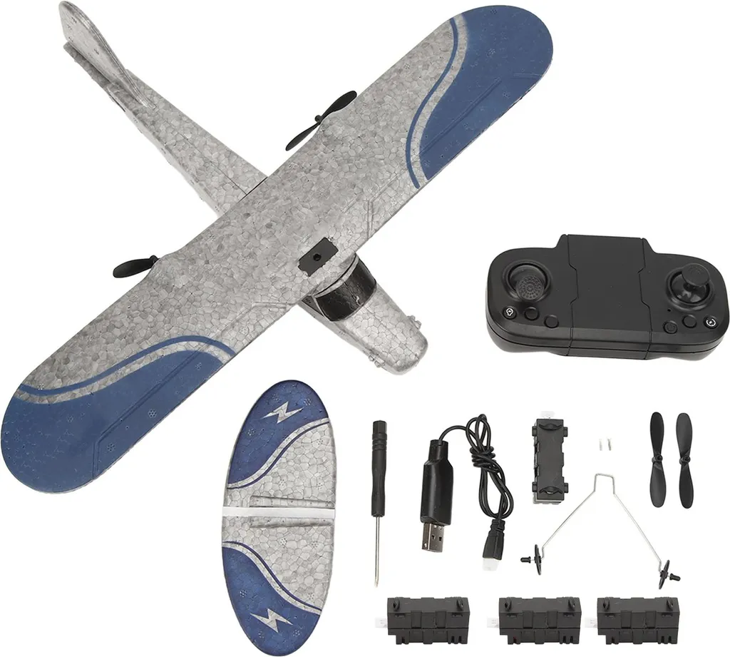 Avion RC à haute endurance LED lumineuse et autonomie triple batterie