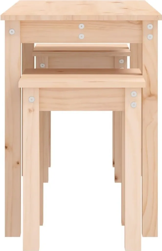 Tavolini Sovrapponibili in Pino Massiccio - Design Minimalista Set 3 Pezzi - 7