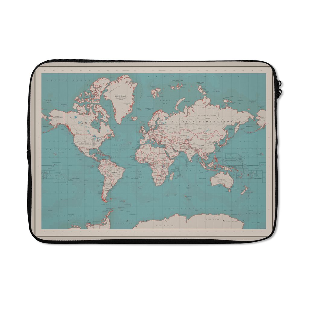 MuchoWow Laptop Hülle 14 ZollWeltkarte - Vintage - Atlas - Kinder - Jungen - Mädchen Laptoptasche - Laptoptasche - Stoßsicher - Schutzhaube