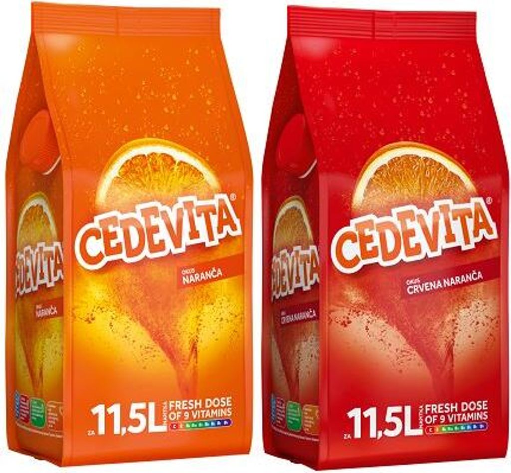 Cedevita Orange/Cedevita Blut Orange (narandza/crvena narandza) 9 Vitamine, Instant Pulver Vitamin Getränke Mix 2 x 900g, macht 23 L Saft alkoholfreie