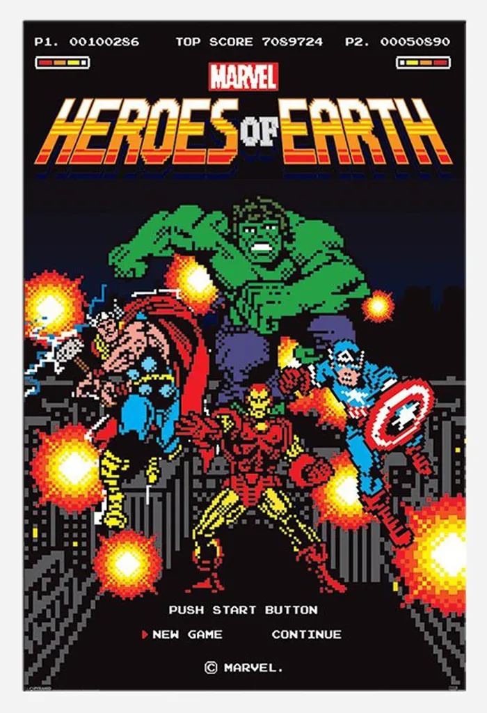 Poster Marvel style rétro pour décoration chambre ado et gaming