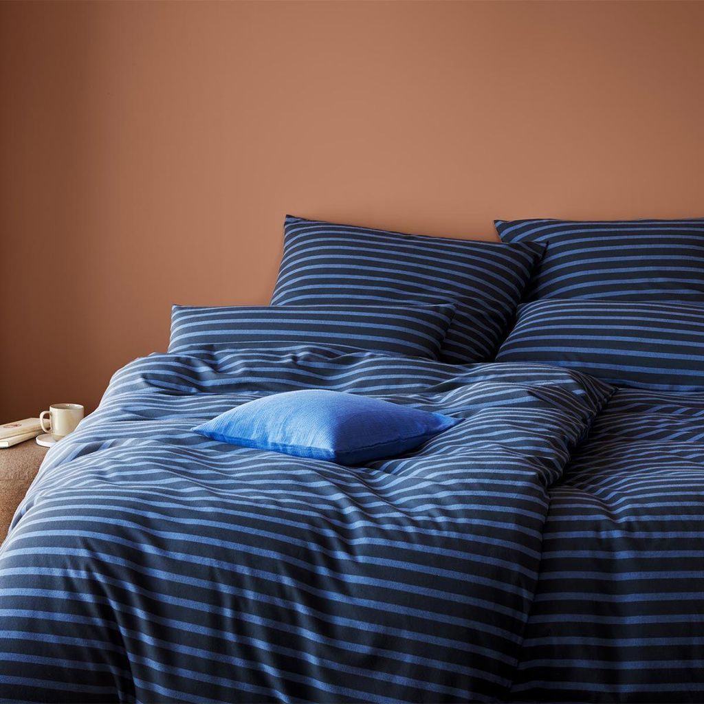 elegante Soft-Flanell-Bettwäsche-Garnitur Inverness Farbe Navy Größe 155x200+40x80