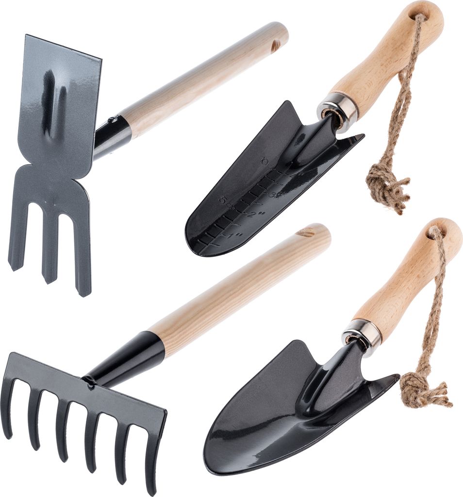 KADAX Gartengeräte-Set 4in1, Spachtel, Hacke, Rechen, Bodenkrallen