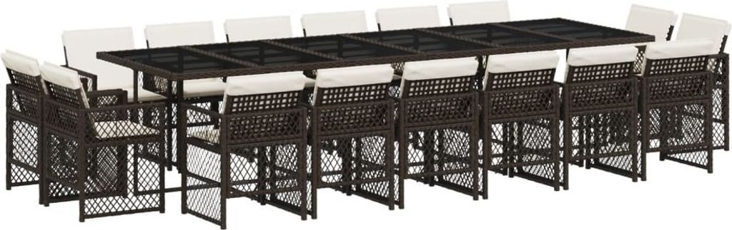 17-tlg. Garten-Essgruppe mit Kissen Braun Poly Rattan