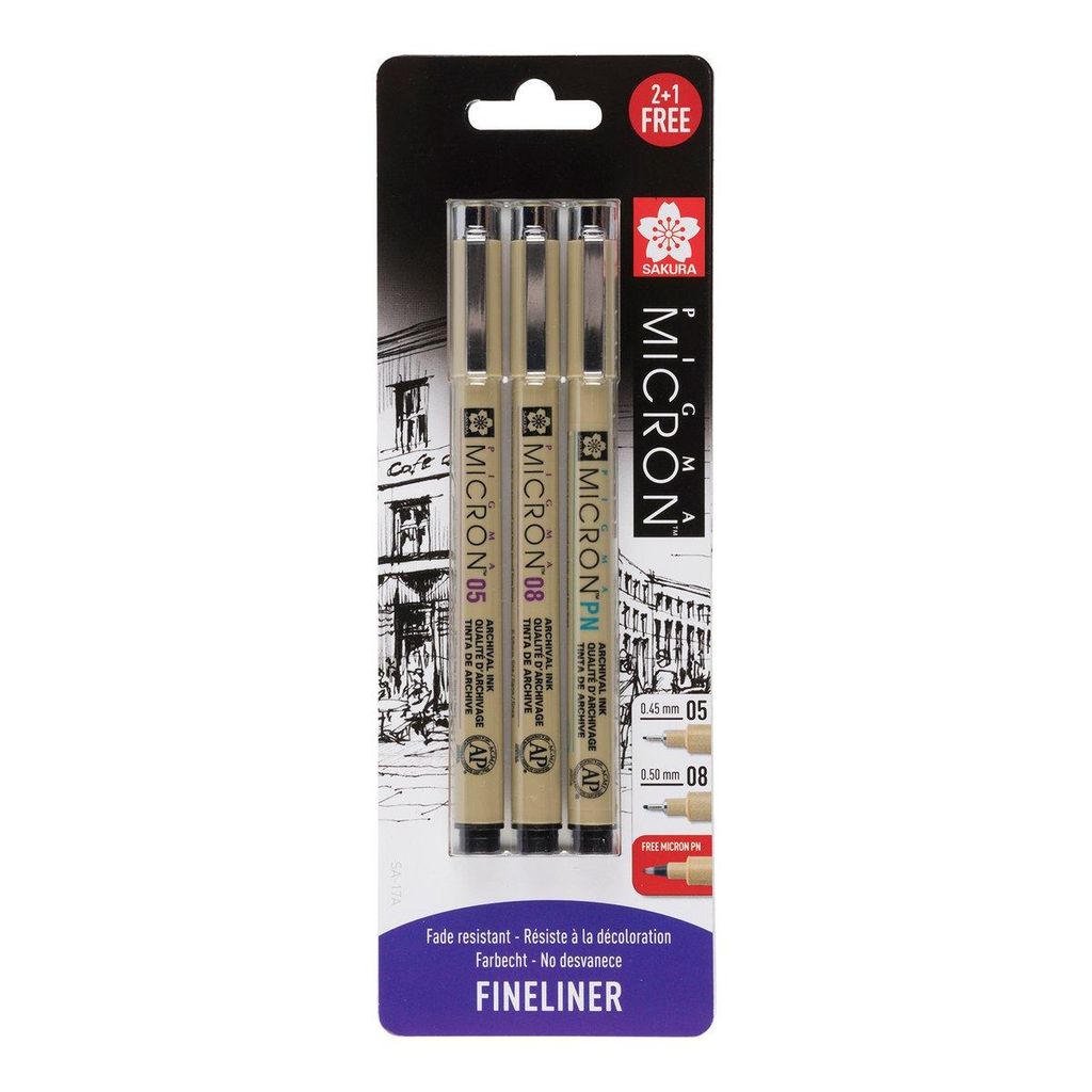 Sakura Pigma Micron PN 3 Technická pera Black 3 ks Obrázek produktu 