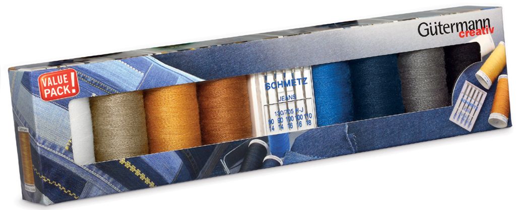 Gütermann Nähfaden-Set "Denim" 8 Spulen mit Jeansnähnadeln Produktbild 