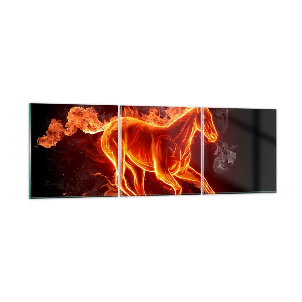 Bilder auf glas - Pferd Illustration Flammen - 150x50cm - Glasbilder - Wandbilder - Kunstdruck - zum Aufhängen bereit - Wanddekoration aus Glas - ...