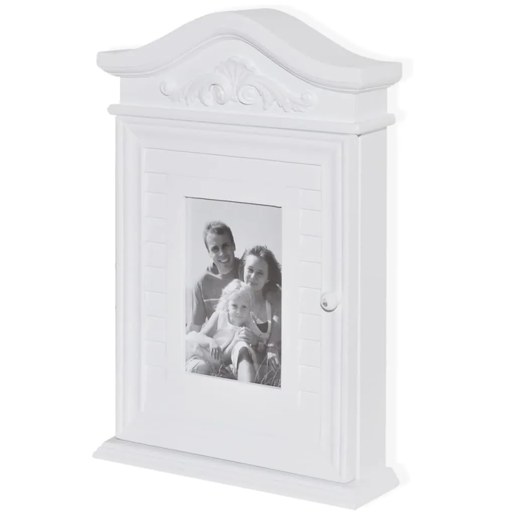 Armoire à clés blanche 2-en-1 avec porte photo format portrait bois